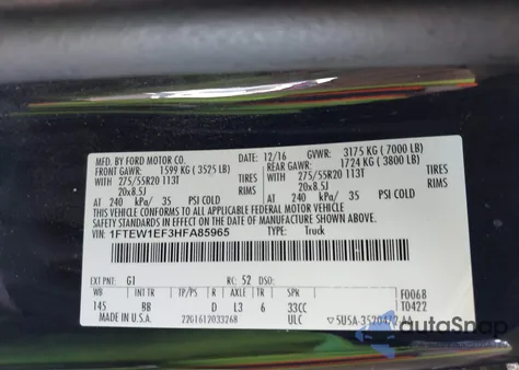 2017 Ford F-150 Platinum из США, поврежденный, VIN 1FTEW1EF3HFA85965